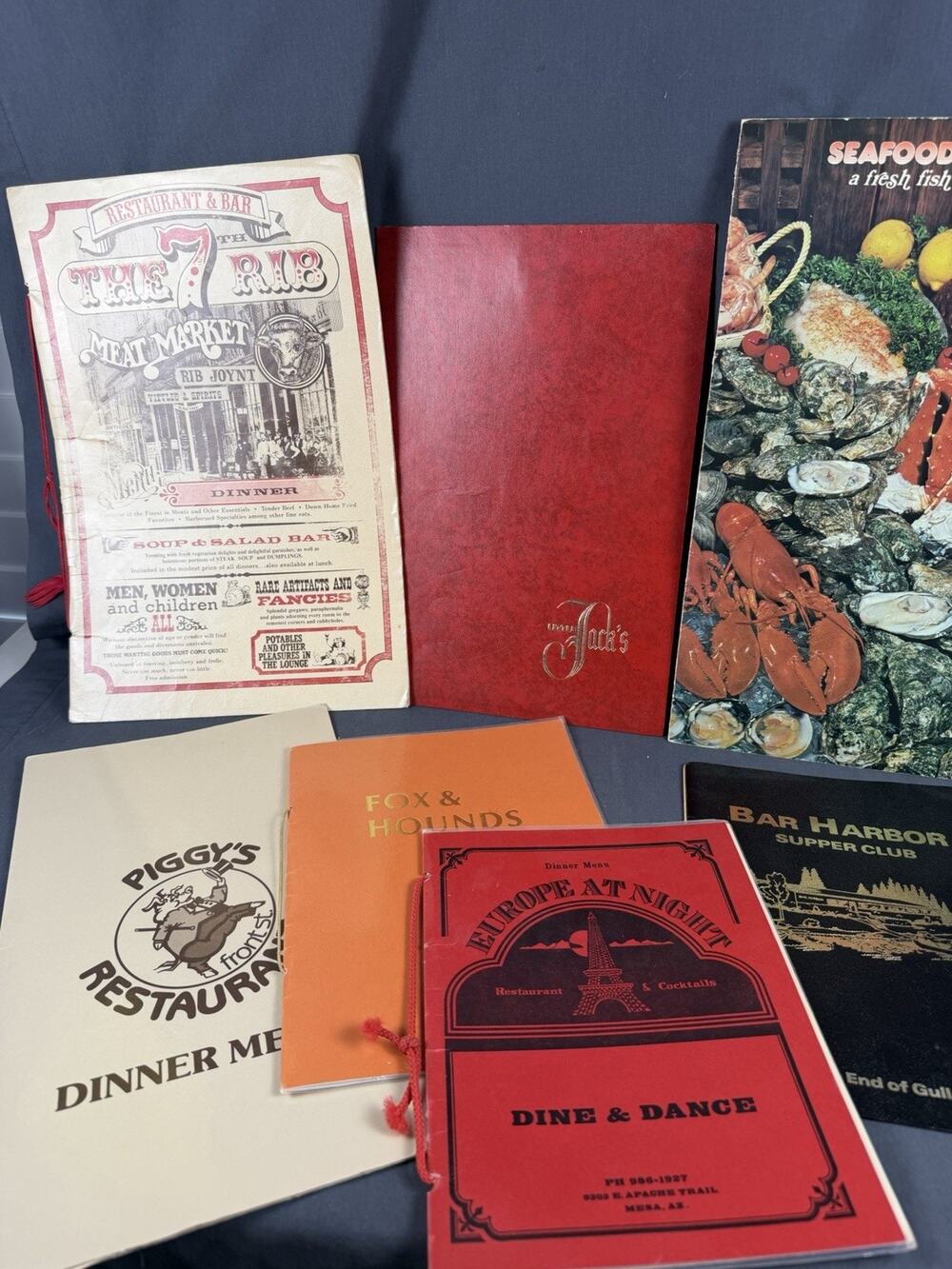 Lot of 7 Vintage Restaurant Menus 1970s 1980s Various Conditions Cities States